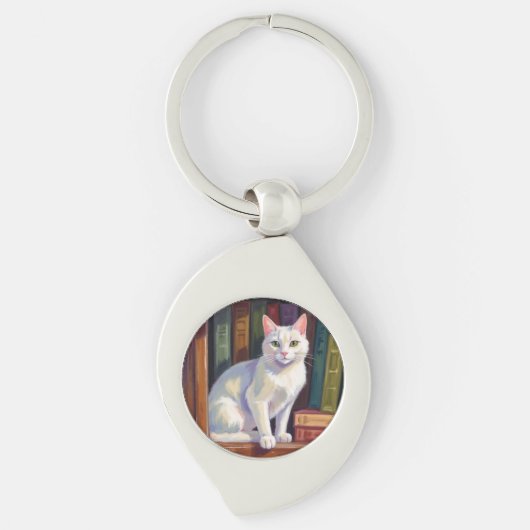 Witte kat tekening sleutelhanger (Voorkant)