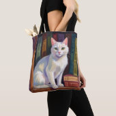 Witte kat tekening tote bag (Dichtbij)