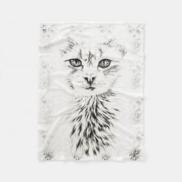 Witte kat tekening van het kinderportret kattenkun fleece deken