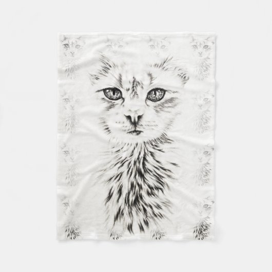 Witte kat tekening van het kinderportret kattenkun fleece deken (Voorkant)