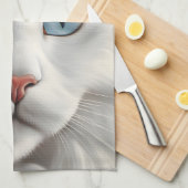 Witte kat theedoek (Quarter Fold)