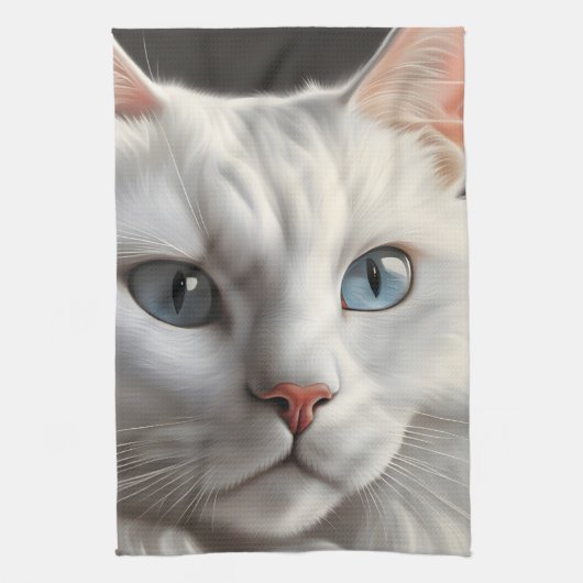 Witte kat theedoek (Verticaal)