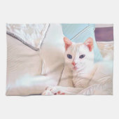 Witte kat theedoek (Horizontaal)