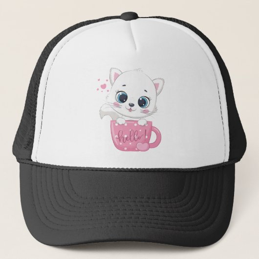 Witte Kat Trucker Pet (Voorkant)