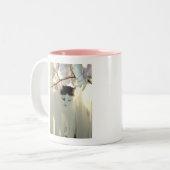 witte kat tweekleurige koffiemok (Voorkant links)