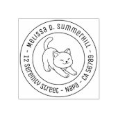Witte Kat Uitrekken Rond Adres Rubberstempel (Afrduk)