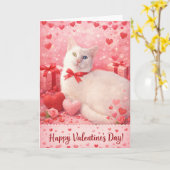 Witte kat valentijnsdag harten kaart (Gele Bloem)