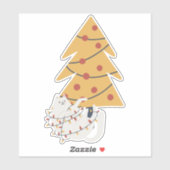 Witte kat verpakt in rode kerstboomverlichting sticker (Vel)