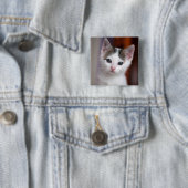 Witte Kat Vierkante Button 5,1 Cm (In situ)