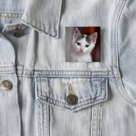 Witte Kat Vierkante Button 5,1 Cm (In situ)