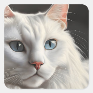 Witte kat vierkante sticker