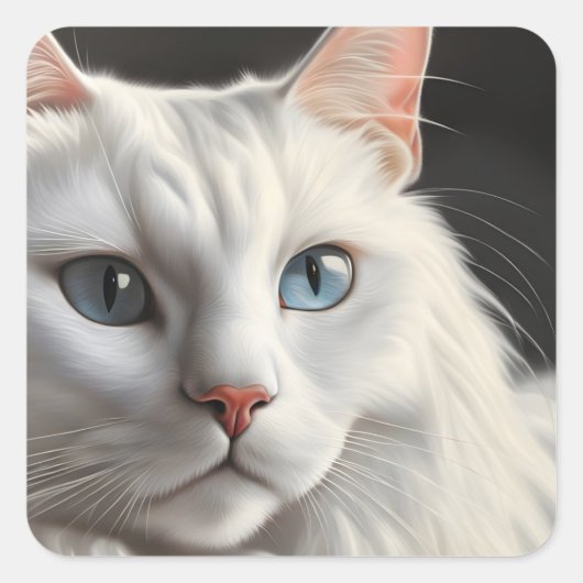 Witte kat vierkante sticker (Voorkant)
