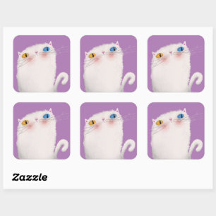 Witte kat vierkante sticker