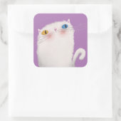 Witte kat vierkante sticker (Tas)