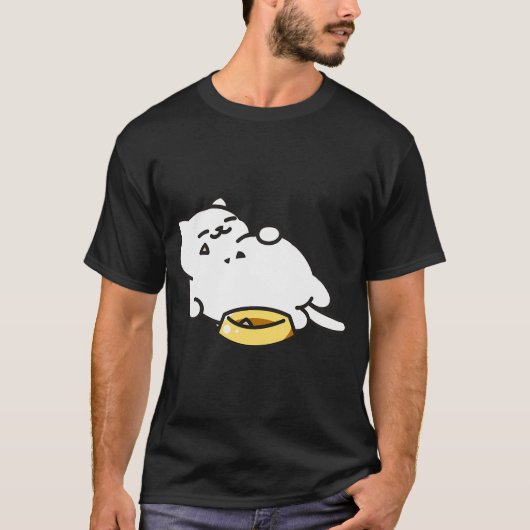Witte kat vol met voedsel t-shirt (Voorkant)