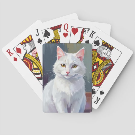 Witte Kat | Waterverf Kat Dieren Schilderij Pokerkaarten (Achterkant)