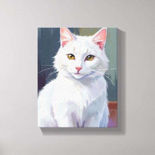 Witte Kat | Waterverf Kat Huisdier Schilderij Canvas Afdruk (Voorkant)