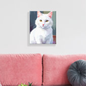 Witte Kat | Waterverf Kat Huisdier Schilderij Canvas Afdruk (Insitu (Woonkamer))