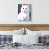 Witte Kat | Waterverf Kat Huisdier Schilderij Canvas Afdruk (Insitu (Slaapkamer))