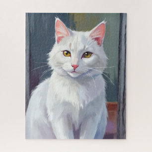 Witte Kat   Waterverf Kat Huisdier Schilderij Legpuzzel
