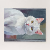 Witte Kat | Waterverf Kat Huisdier Schilderij Legpuzzel (Horizontaal)