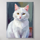 Witte Kat | Waterverf Kat Huisdier Schilderij Poster (Voorkant)
