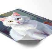 Witte Kat | Waterverf Kat Huisdier Schilderij Poster (Hoek)