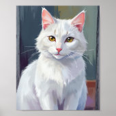 Witte Kat | Waterverf Kat Huisdier Schilderij Poster (Voorkant)