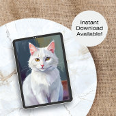 Witte Kat | Waterverf Kat Huisdier Schilderij Poster