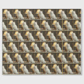 Witte kat zit in warme lamp cadeaupapier (Vlak)