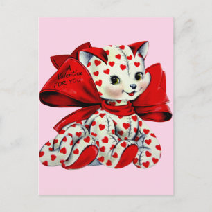 Witte katje met hart  Valentijnse kunst Briefkaart