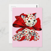 Witte katje met hart  Valentijnse kunst Briefkaart (Voorkant / Achterkant)