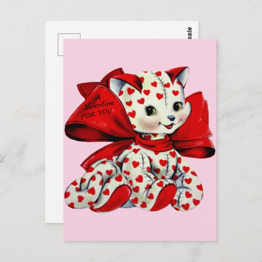 Witte katje met hart  Valentijnse kunst Briefkaart (Voorkant / Achterkant)