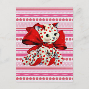 Witte katje met hart  Valentijnse kunst Briefkaart