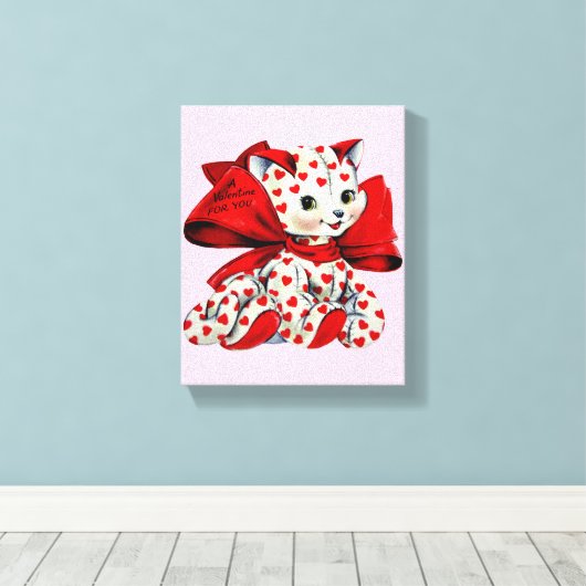 Witte katje met hart  Valentijnse kunst Canvas Afdruk (Insitu (Houten vloer))