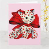 Witte katje met hart  Valentijnse kunst Kaart (Gele Bloem)