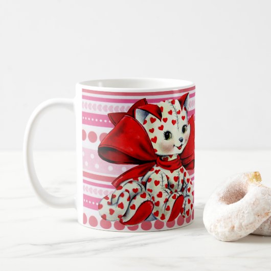 Witte katje met hart Valentijnse kunst Koffiemok (Met donut)
