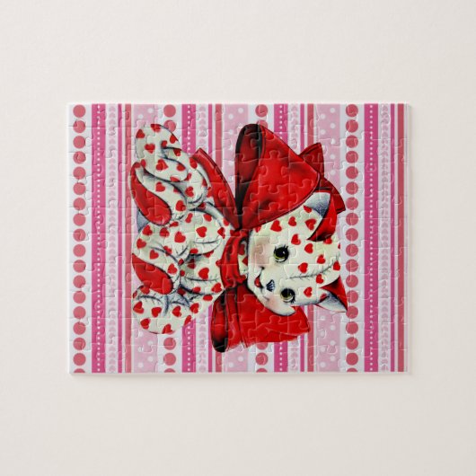 Witte katje met hart  Valentijnse kunst Legpuzzel (Horizontaal)