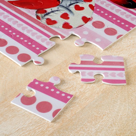 Witte katje met hart  Valentijnse kunst Legpuzzel (Zijkant)