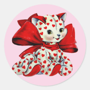 Witte katje met hart  Valentijnse kunst Ronde Sticker