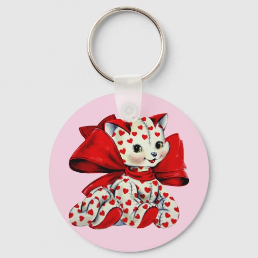 Witte katje met hart  Valentijnse kunst Sleutelhanger (Voorkant)