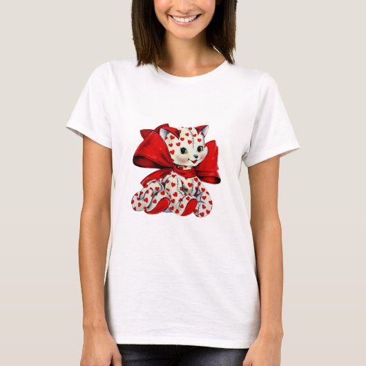 Witte katje met hart  Valentijnse kunst T-shirt (Voorkant)