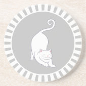 Witte katje op grijs en wit onderzetter (Voorkant)