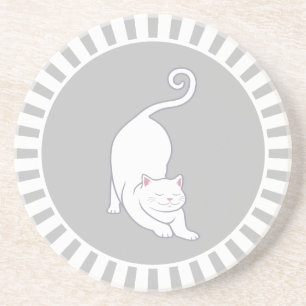 Witte katje op grijs en wit onderzetter