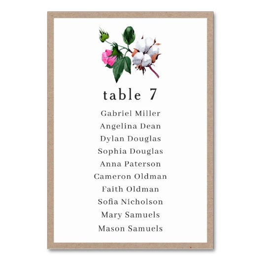 Witte katoenen bloem. Bruiloft Enkele zitplattegro Kaart (Voorkant)