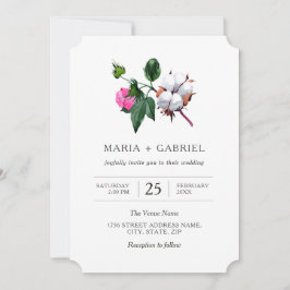 Witte katoenen bloem. Rustieke botanische bruiloft Kaart