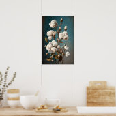 Witte Katoenen Bloemen Kunstprint Poster (Keuken)