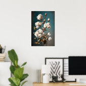 Witte Katoenen Bloemen Kunstprint Poster (Thuiskantoor)
