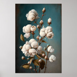 Witte Katoenen Bloemen Kunstprint Poster