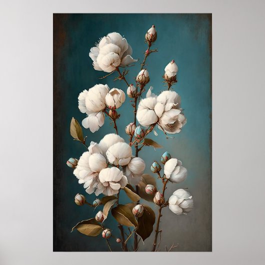 Witte Katoenen Bloemen Kunstprint Poster (Voorkant)